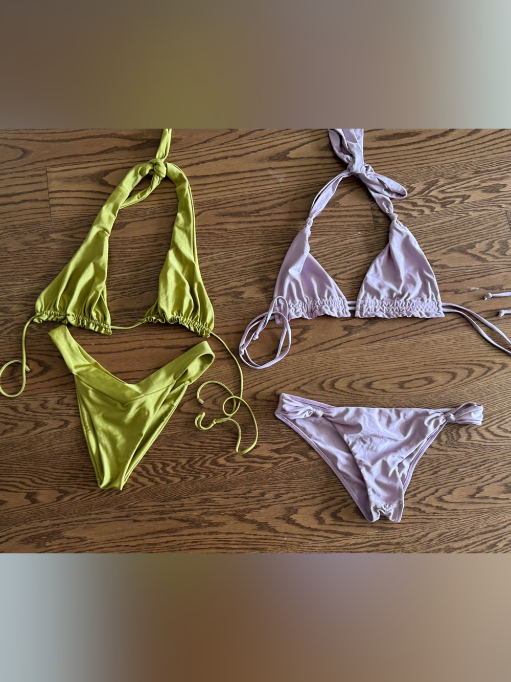 Janthee Triangle Bikini Set - Lime Green & Lavender (M)